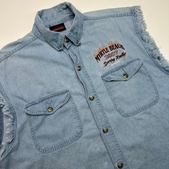 Y2K Vintage Biker Rally 2007 Sleeveless Button Front Shirt - Picture 3 of 7